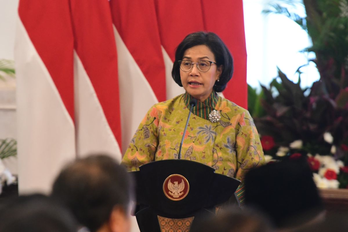 Menteri Keuangan (Menkeu) Sri Mulyani Indrawati dalam acara penyerahan Daftar Isian Pelaksanaan Anggaran (DIPA) dan Buku Daftar Alokasi Transfer ke Daerah (TKD) 2024 secara digital kepada kepala daerah dan kepala kementerian/lembaga (K/L) di Istana Negara, Jakarta, Rabu (29/11/2023).(DOK. Humas Kemenkeu)